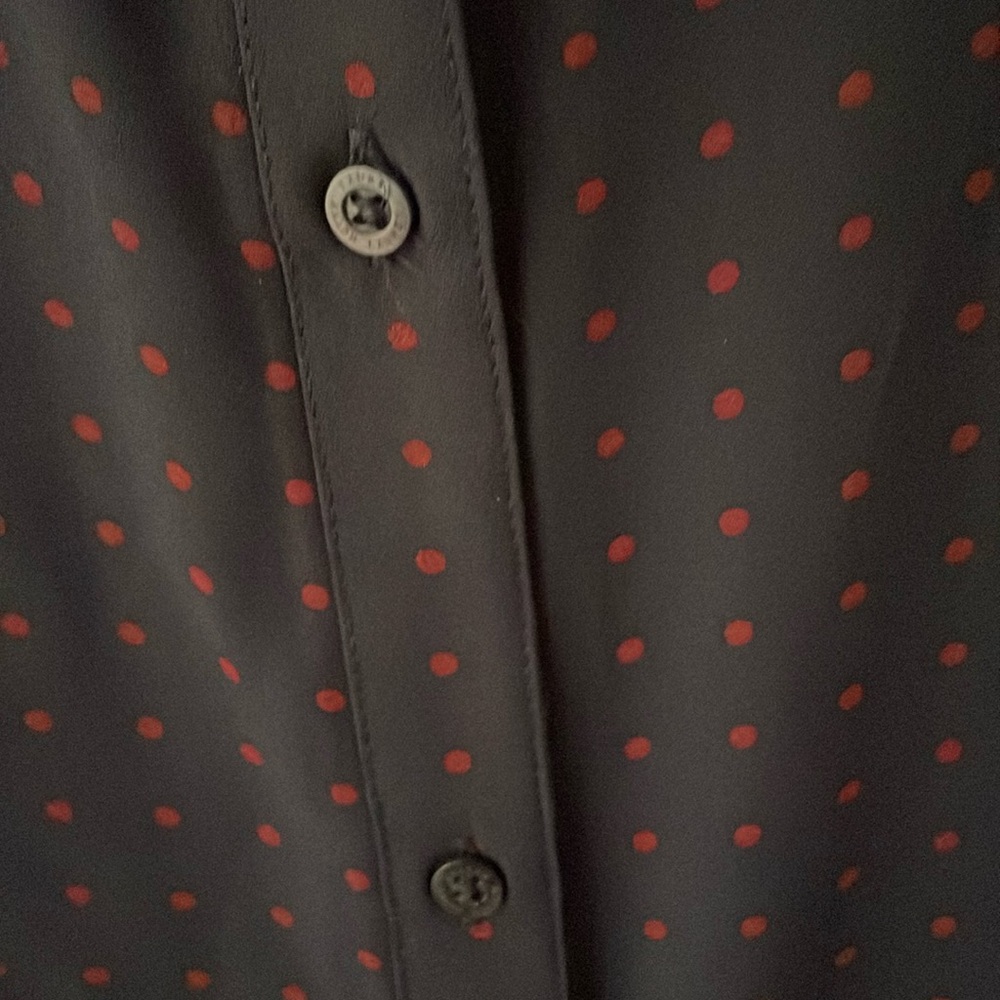 Lauren Ralph Lauren Navy Blue Ruffle Sleeved Polka Dot Blouse, size XL, NWT - Picture 6 of 12